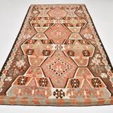 5x10 Pale Red & Brown Geometric Persian Kilim Rug, 170x310Cm