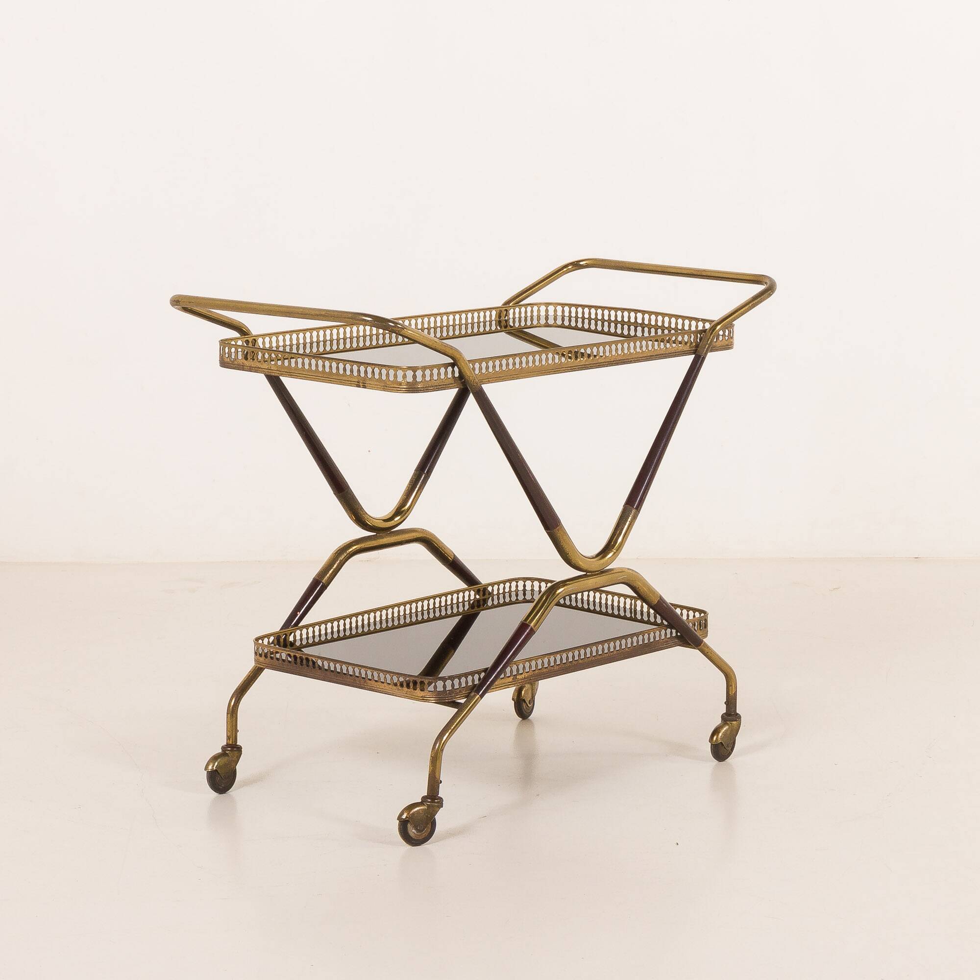 Italian mid century brass bar cart, serving trolley, 1960s