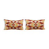 Ikat Lumbar Pillow Cover - Set of Two Colorful Silk Ikat Velvet Pillowcase - Handwoven Cushion Cover