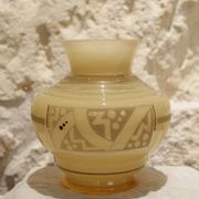 Yellow glass vase with Art Deco decoration signed D'Argyl circa 1930