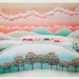 Art print by I. Rabuzin: "Naïve Landscape" Vintage 70s