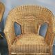 Ensemble de salon en rotin et osier italien des années 1950, quatre fauteuils et une table.