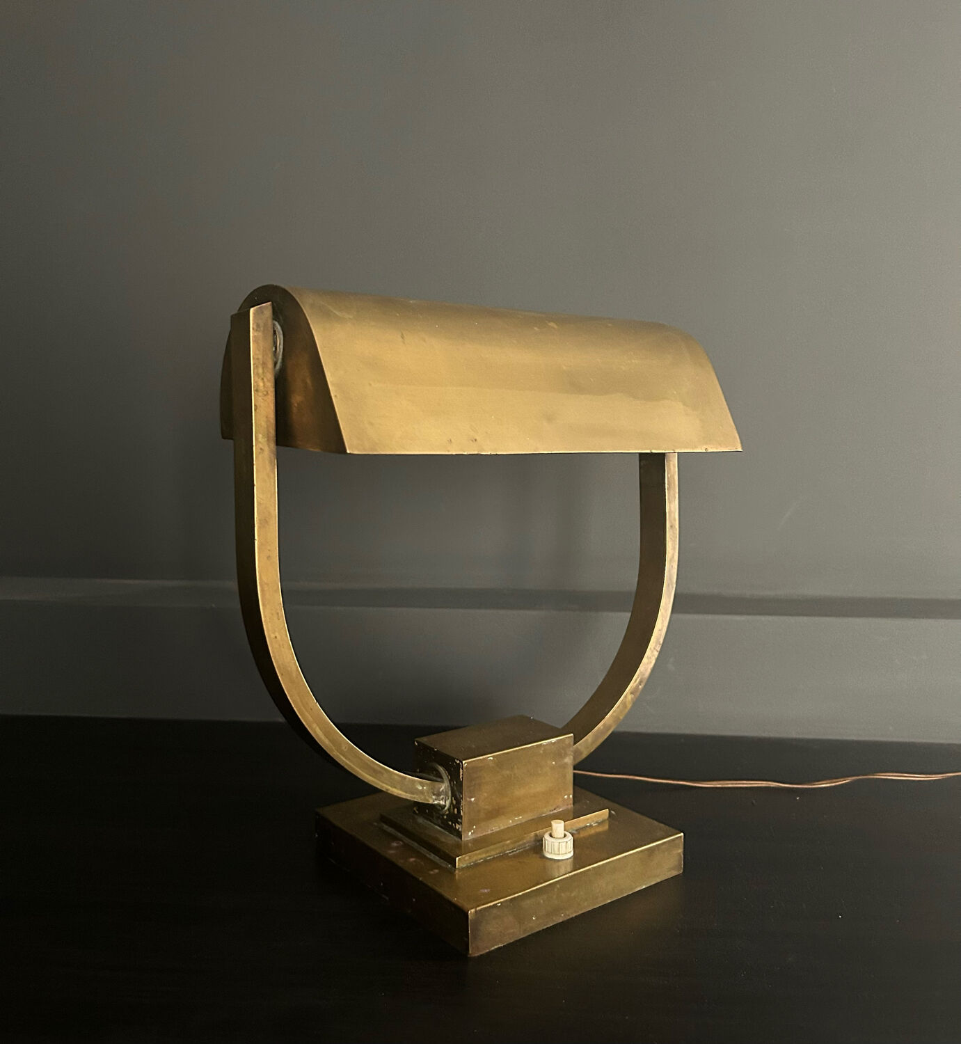 Adjustable lamp art deco modernist vintage solid brass, France 1930