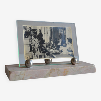 Art deco photo frame circa 1930 marble glass aluminum + photo