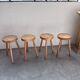 Set of 4 tripod stools in golden oak 1950