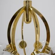 Lustre à 6 bras en laiton et verre, années 1980