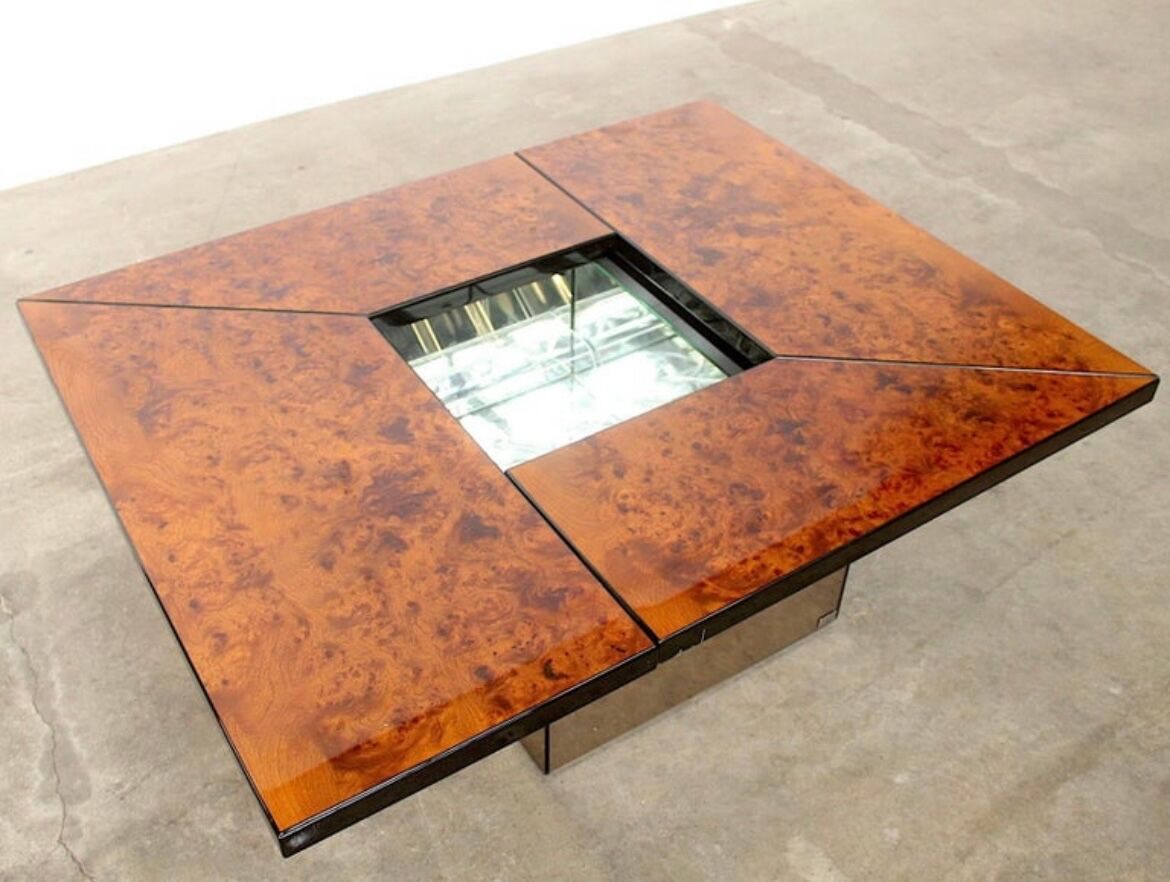Paul michel burl wood multi functional coffee table and dry bar