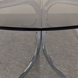 Table ovale italienne en métal chromé tubulaire et verre fumé, années 60-70