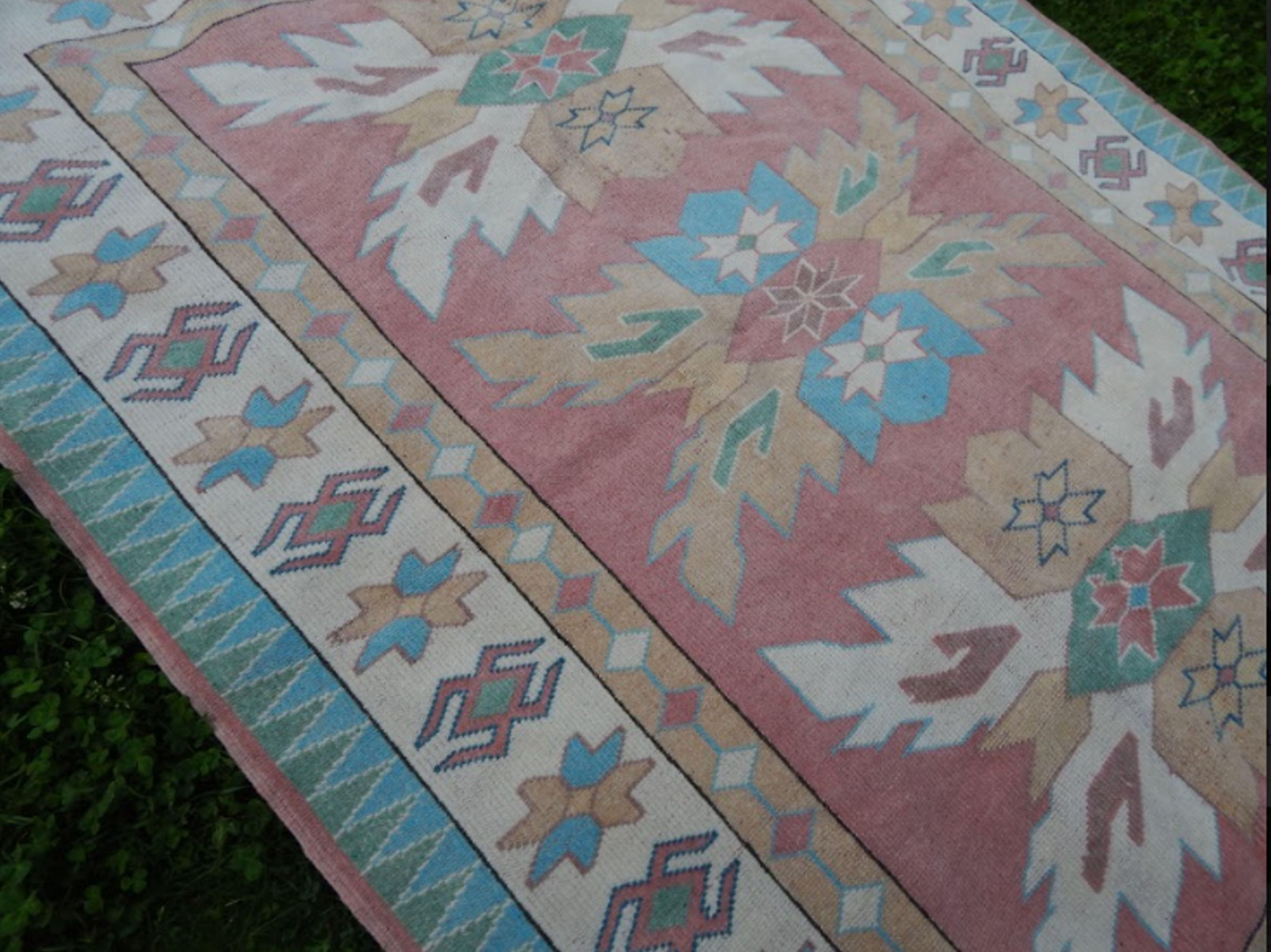 Vintage Turkish Oushak rug with soft color hand knotted rug 170 x 216 cm