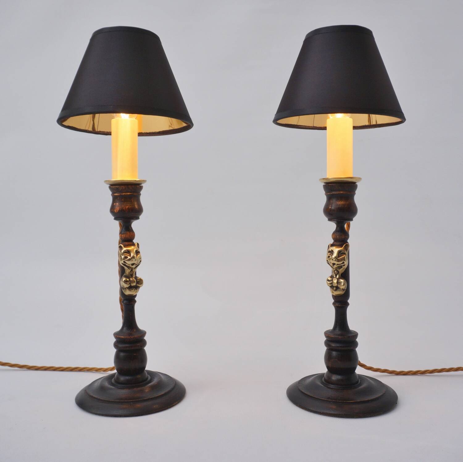 Paire de lampes anciennes Cheshire Cat Lewis Carroll Alice au pays des merveilles années 1920 Royaume-Uni