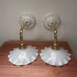 Pair: white opaline wall lights