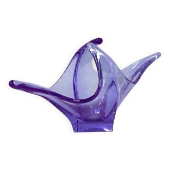 Bowl, basket, neodymium glass, Zelezný Brod ZBS, designed by M. Klinger, Cz