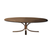 Table basse design moderniste plateau verre fumé et piètement chromé