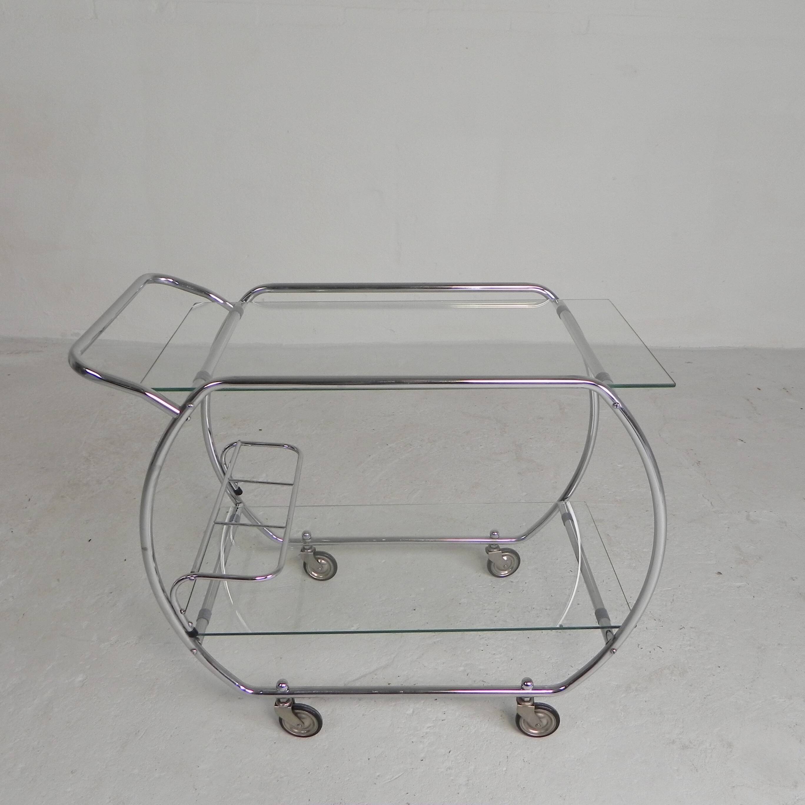Art Deco trolley, chrome serving cart, 1950s