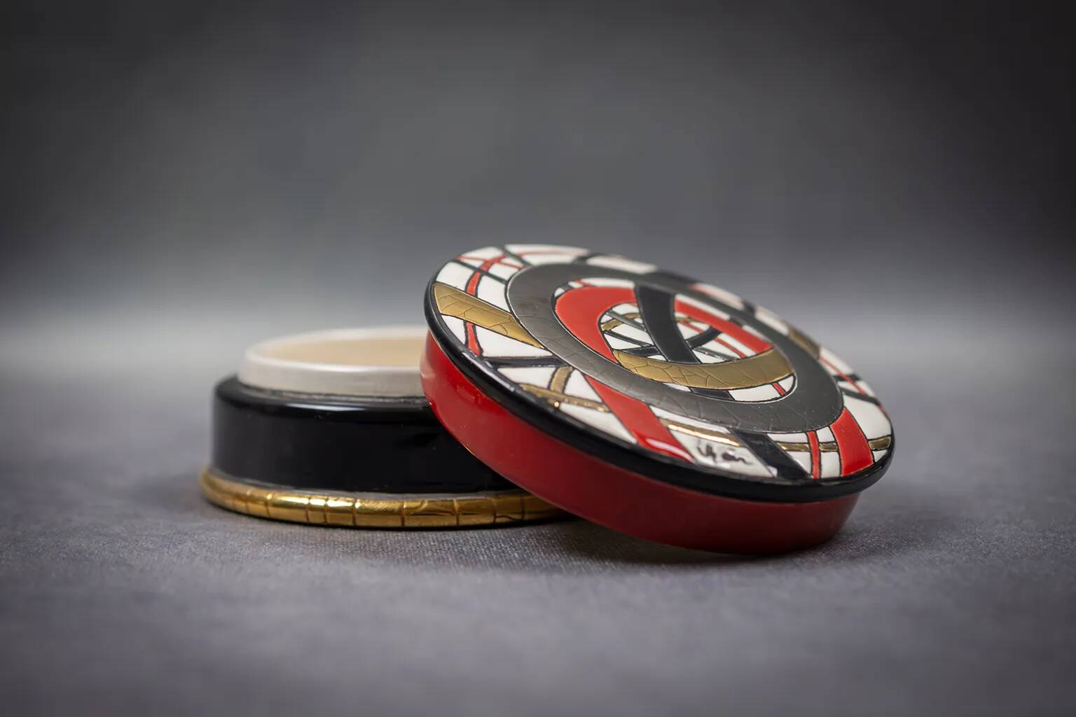 Round Roller Coaster Box in Longwy Enamel by Catherine Lhoir