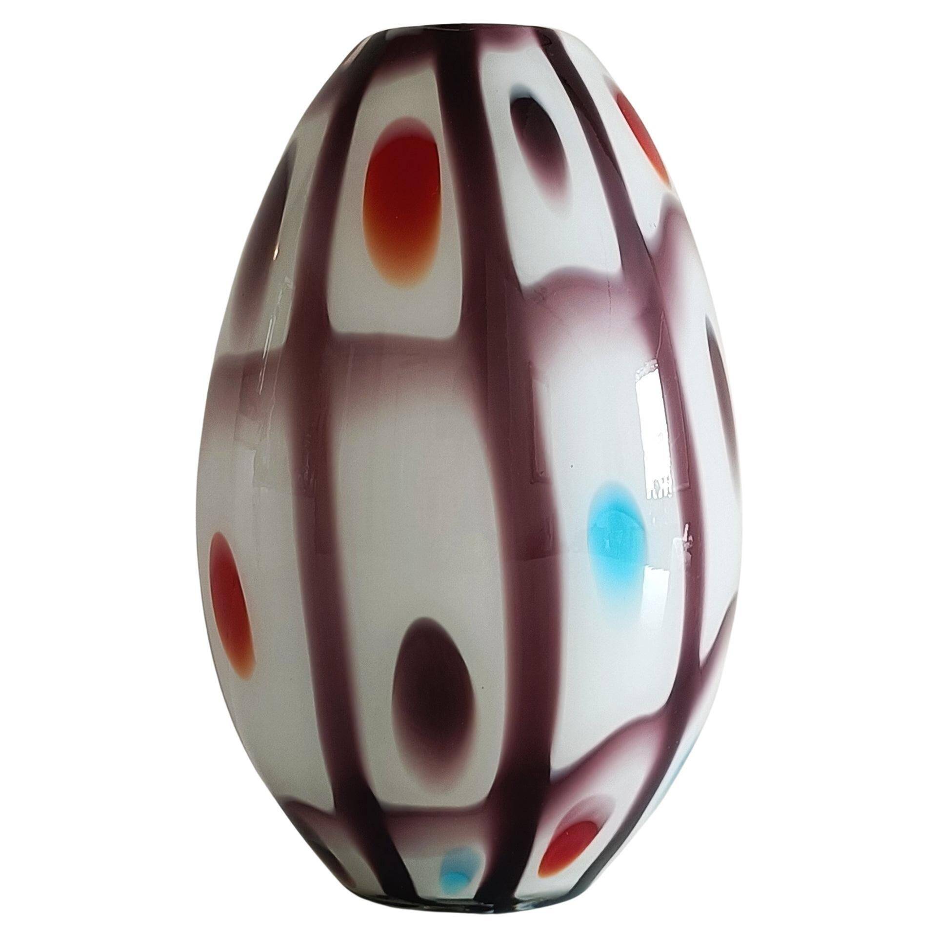 Murano Glass Colorful Ovoid Shaped Vase in The Style of A.Ve.M, Italy, 1960s