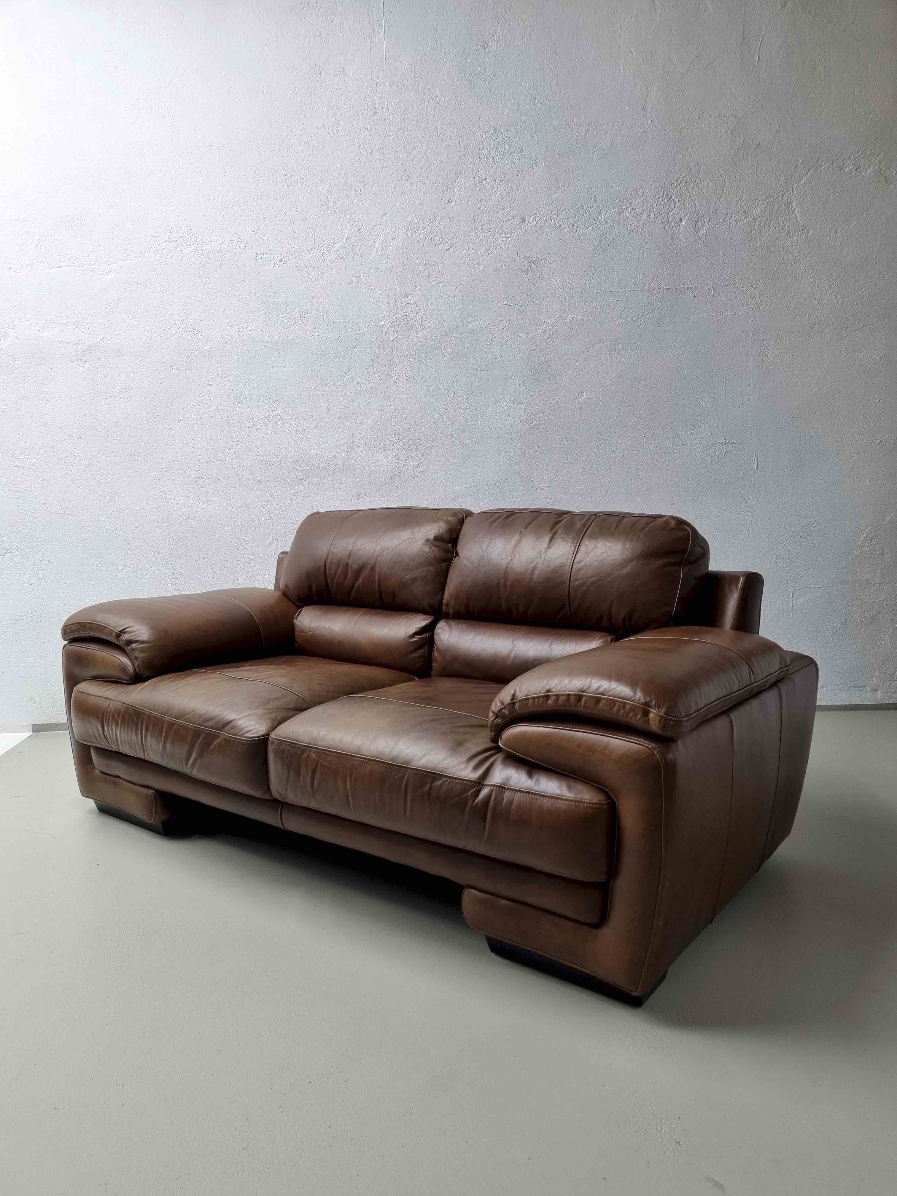 Brown buffalo leather sofa 193 cm