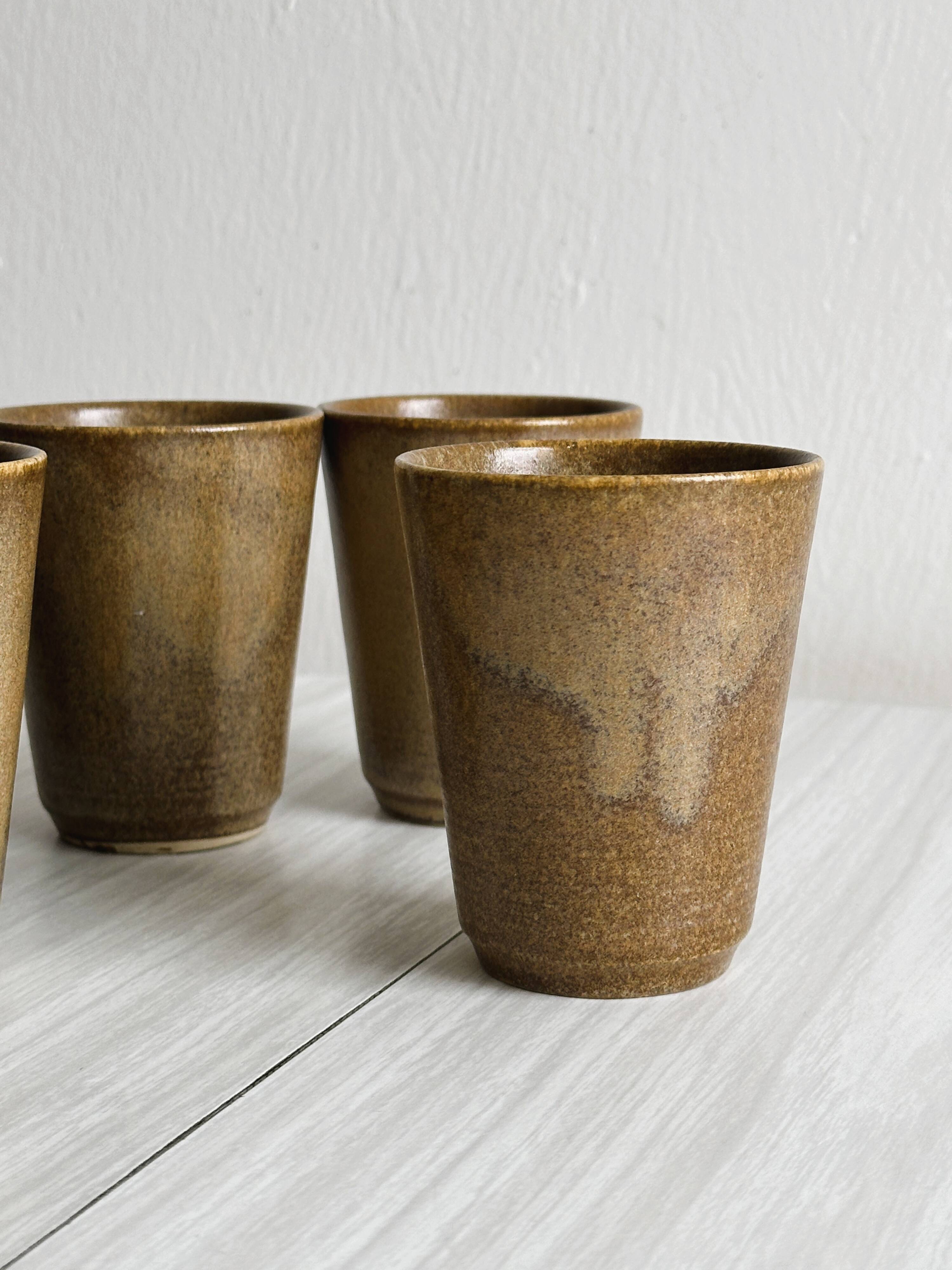 Set of 5 Digoin stoneware mugs