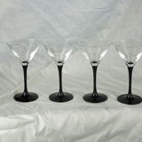 Set de 4 verres à martini à pied noir - cristal d'Arques, Luminarc - années 70 / 80