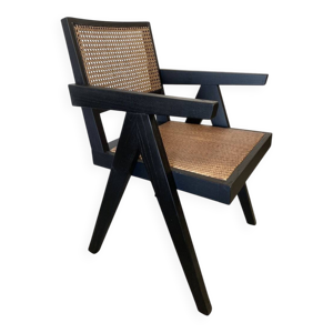 Fauteuil en bois noir - cannage