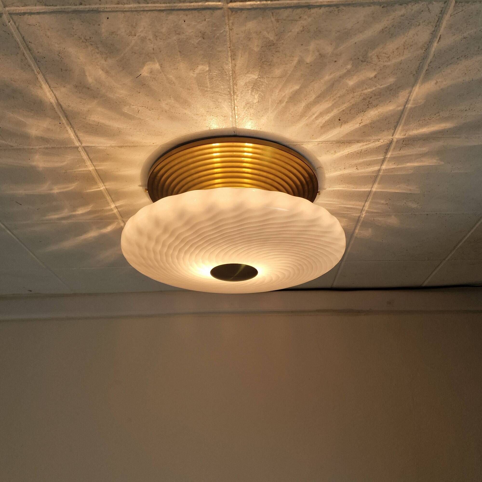 Large Mid-Century Italian Murano Swirl Glass Flush Mount, 1970s