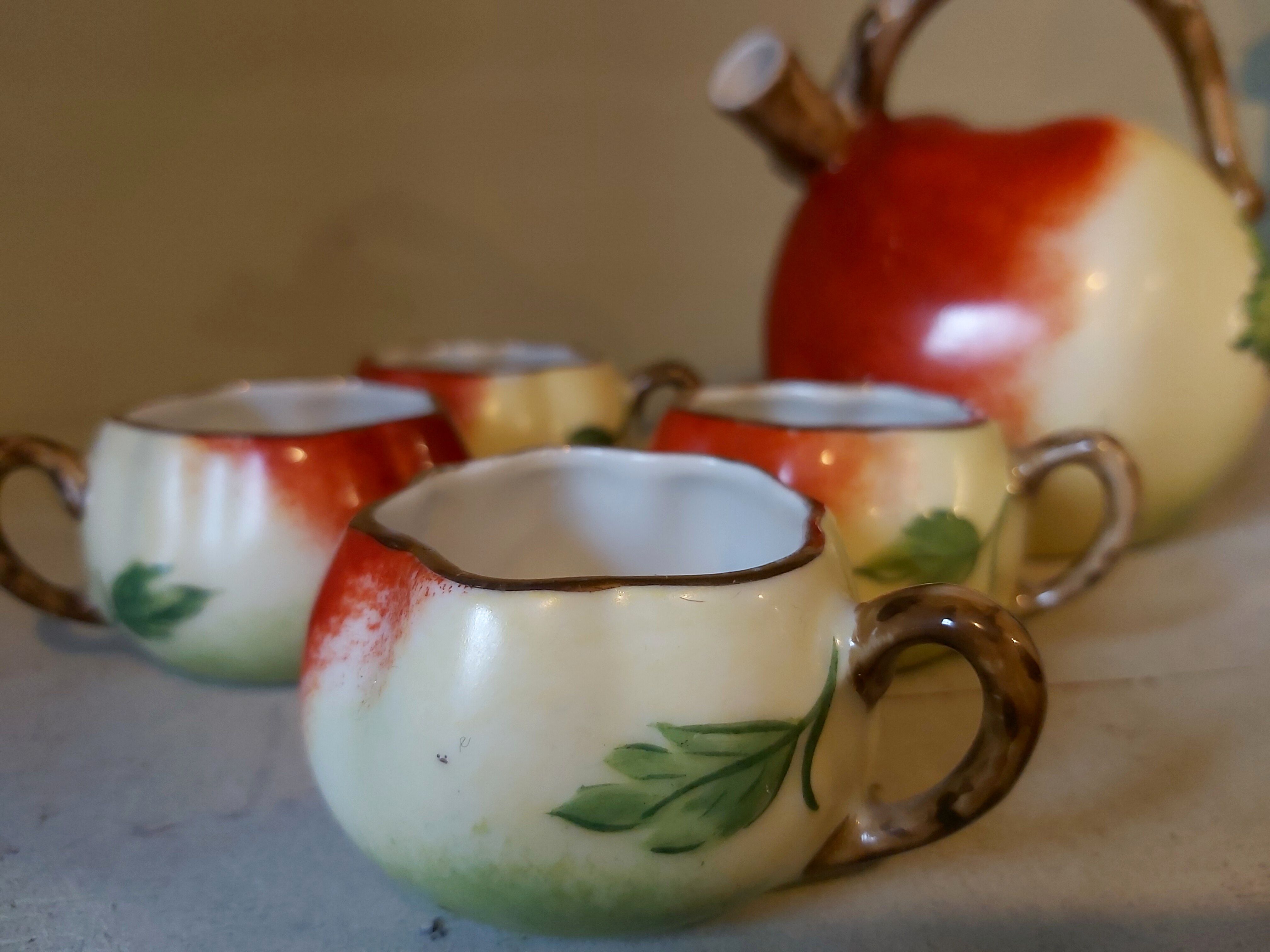 Vintage French Liquor Set by Lucien Michelaud for Limoges, apple shaped