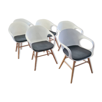 6 chaises Kristalia blanches, pieds bois et galettes