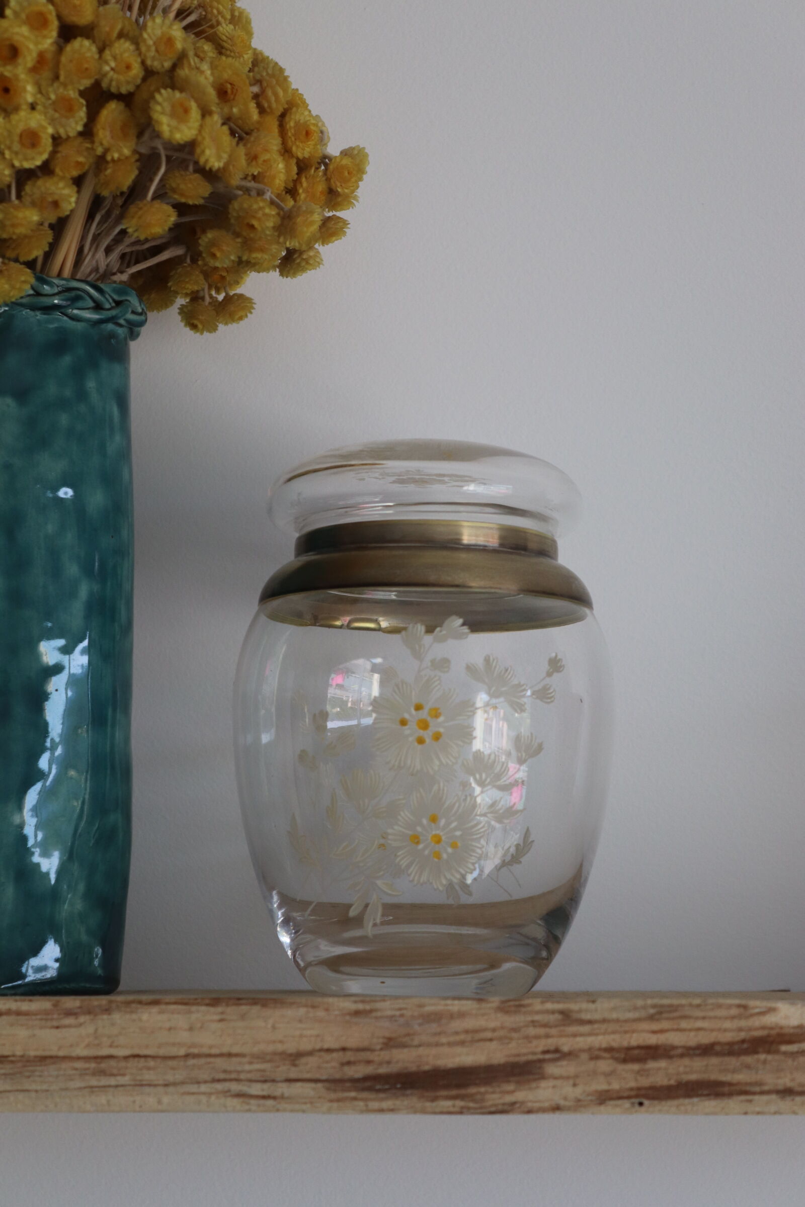 Engraved glass and silver metal candy