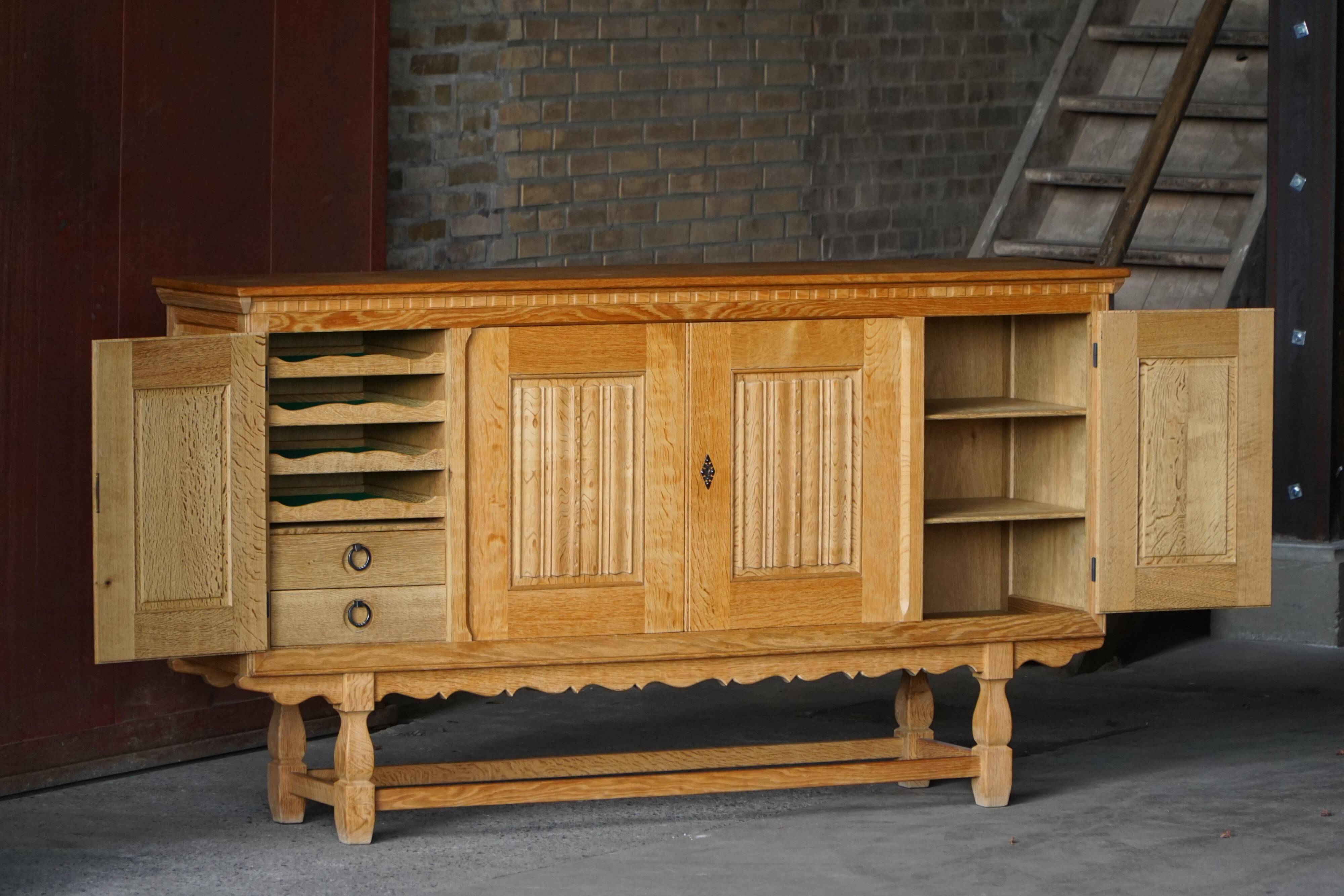 Henning Kjærnulf for EG Møbler, solid oak sideboard, Danish modern, 1960s.