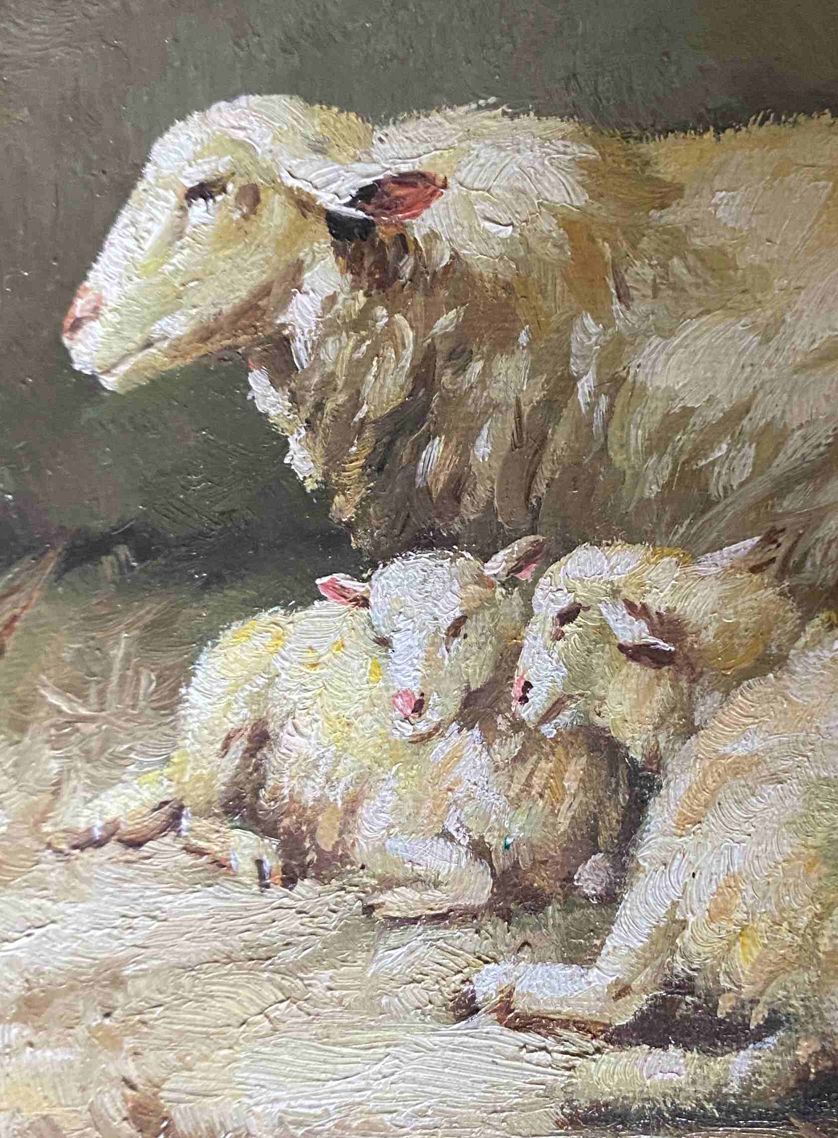 Painting bergerie signed B. Vaudron and frame