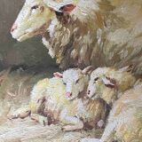 Painting bergerie signed B. Vaudron and frame