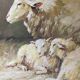 Painting bergerie signed B. Vaudron and frame