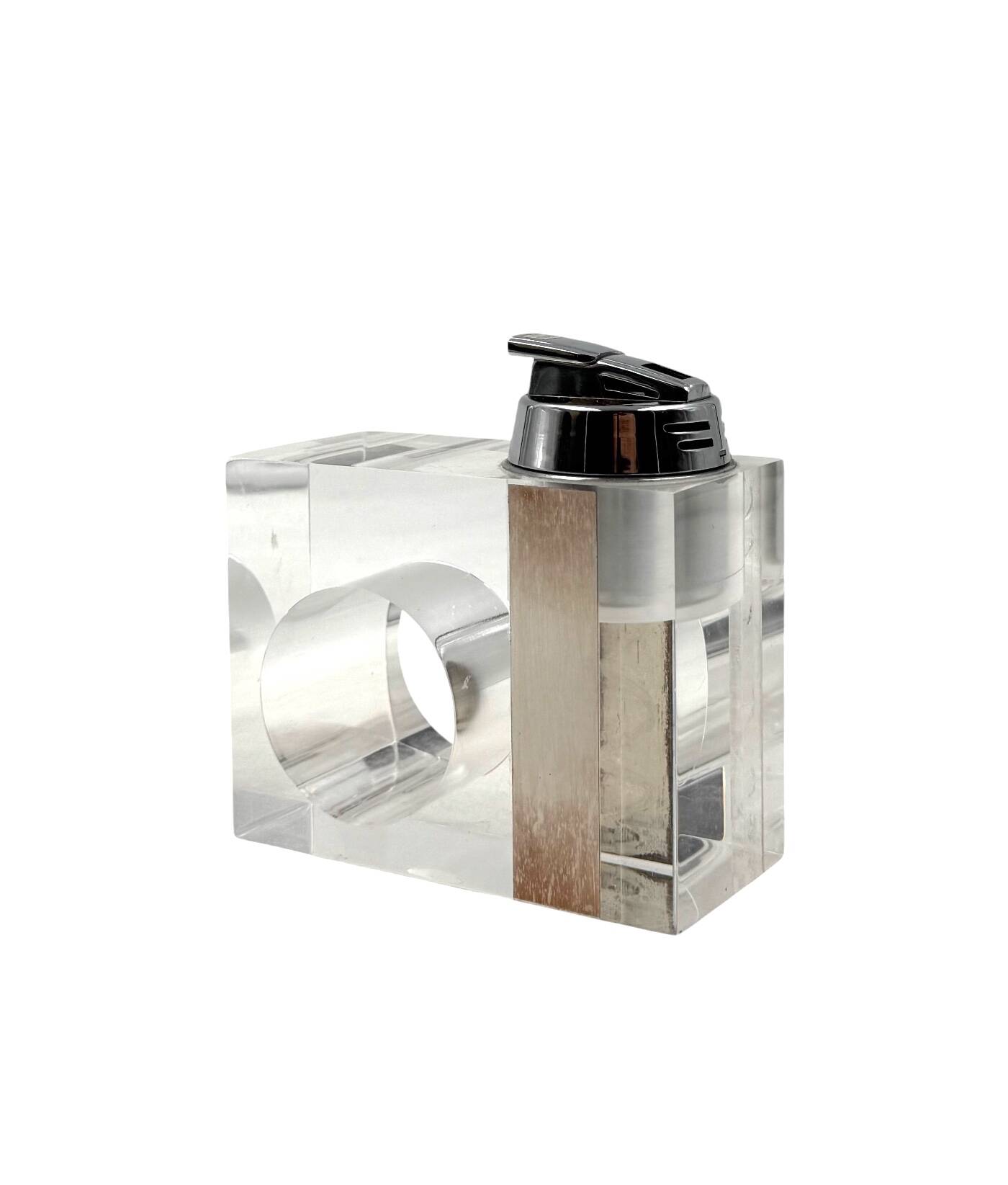Space age clear lucite table lighter, Italy 1970s