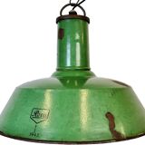 Grande Lampe à Suspension Industrielle en Émail Vert de Revo, 1940s