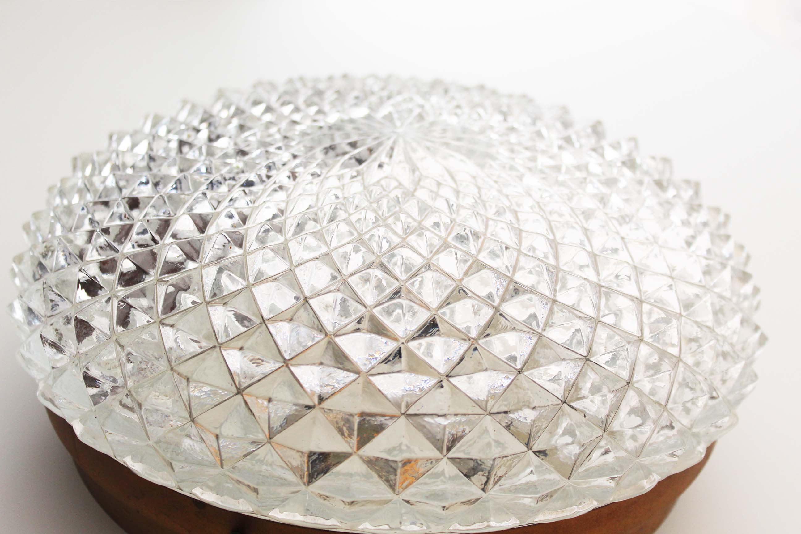 1970's Heavy round crystal glass wall sconce by Massive Belgium