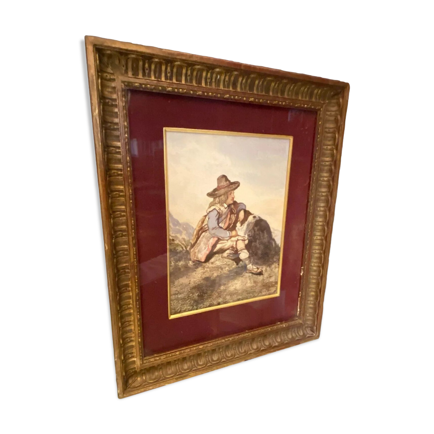 Original watercolor late nineteenth to the young shepherd