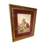 Original watercolor late nineteenth to the young shepherd