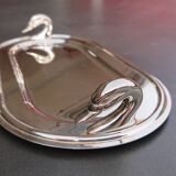 Silver metal tray, swan handles