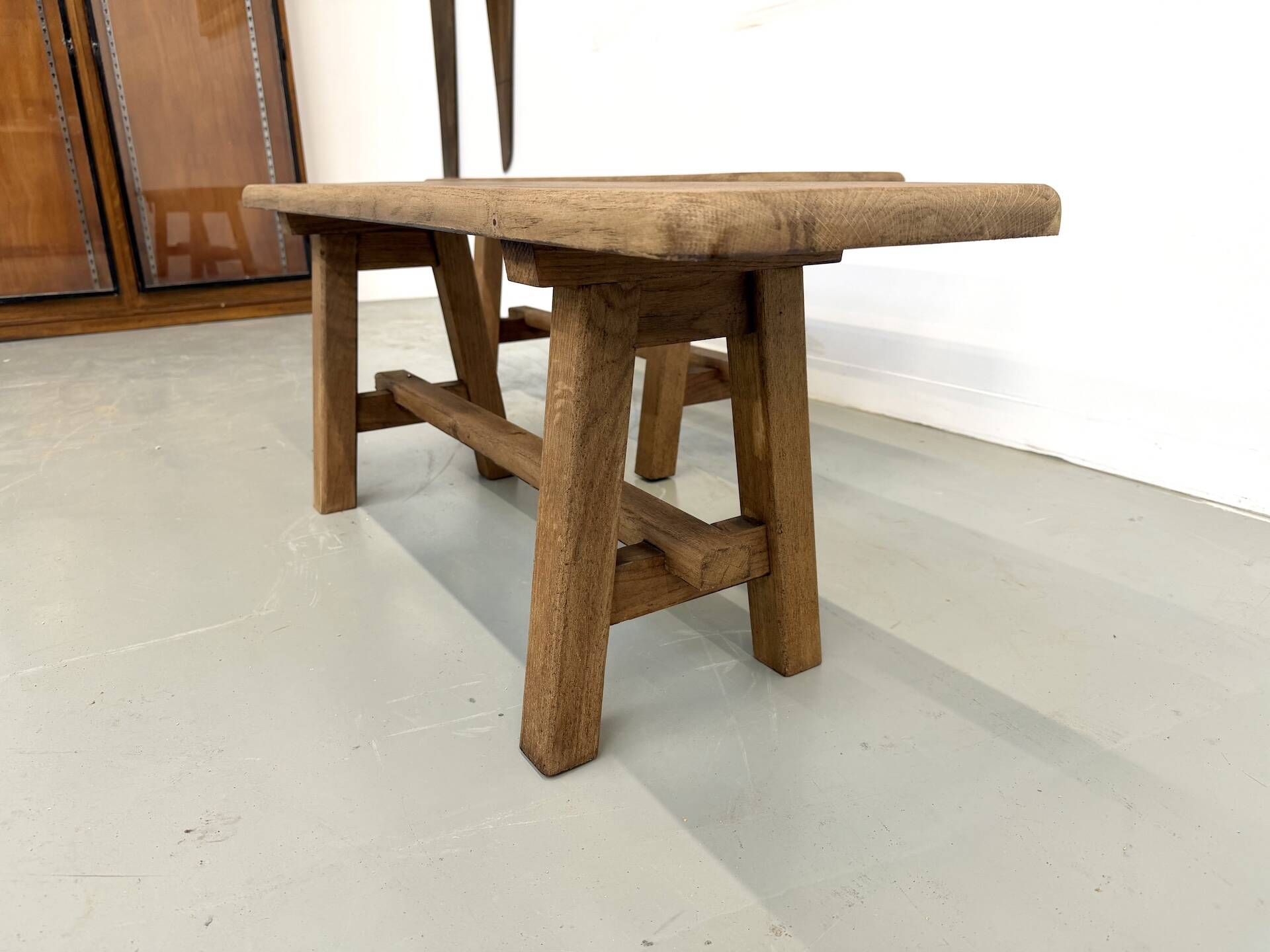 Pair of small solid oak benches - 1950s