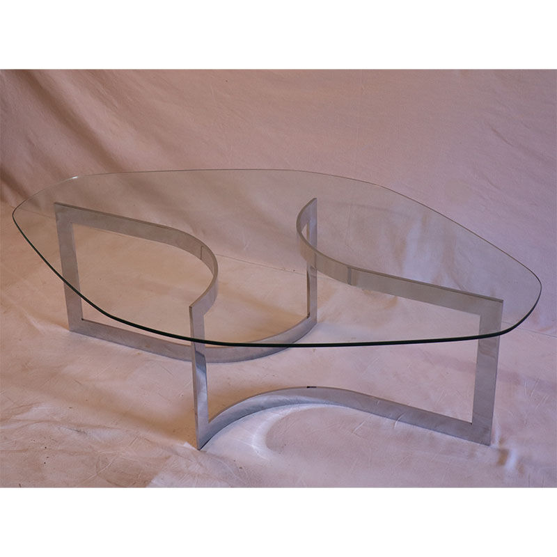 Table basse en verre et chrome de Paul Legeard 1970