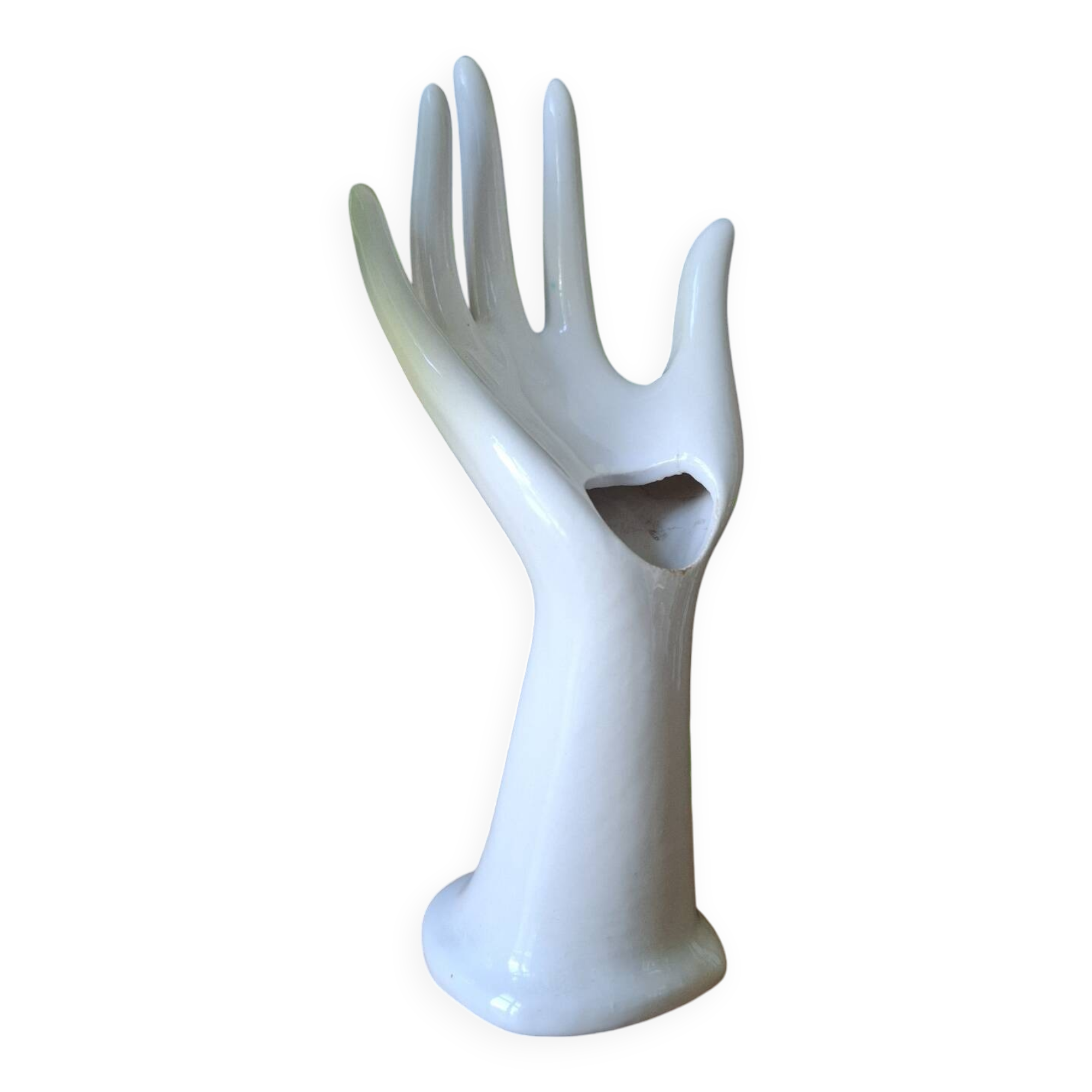 Handmade single-flower vase in white earthenware from the 70s