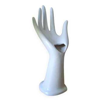 Handmade single-flower vase in white earthenware from the 70s