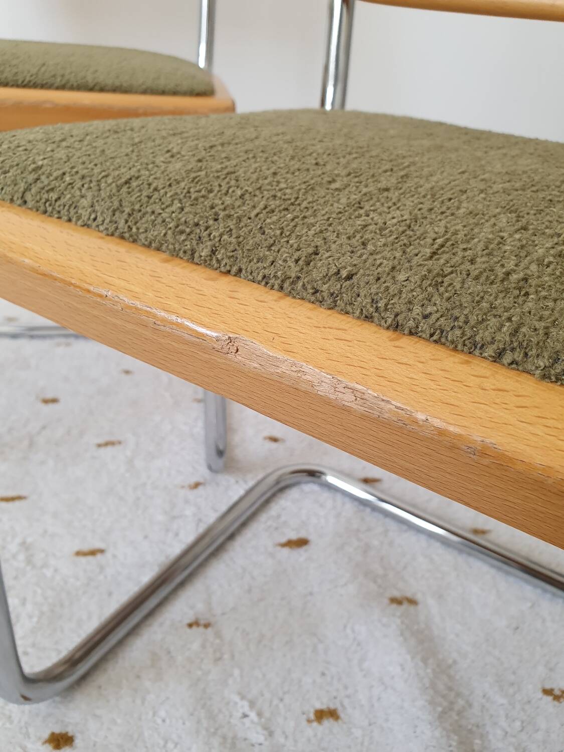 Pair of Marcel Breuer cane and fabric chairs