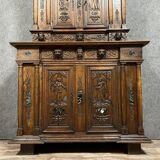 Cabinet called "d'Ile-de-France" with two recessed bodies in oak and marble slabs circa 1800