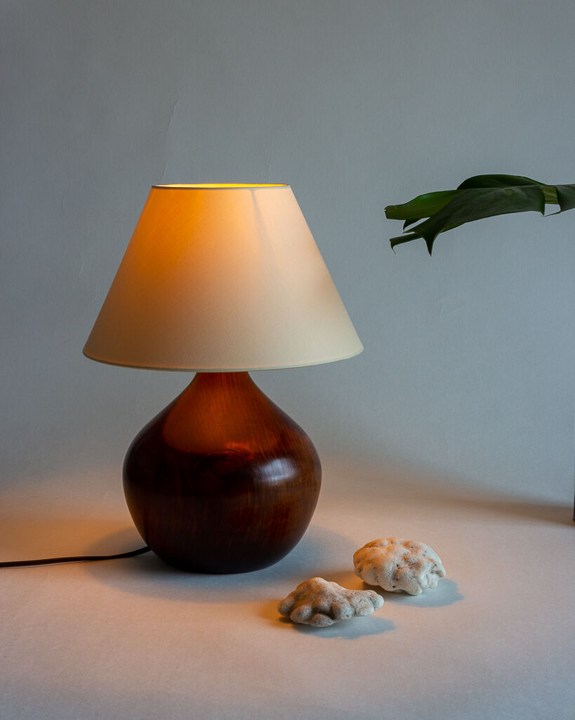 Solid turned wood lamp, art Savoyard folk art ⎮60's