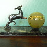 Art deco table lamp, marble, opaque glass and granite, animal in bronze patinated regulator