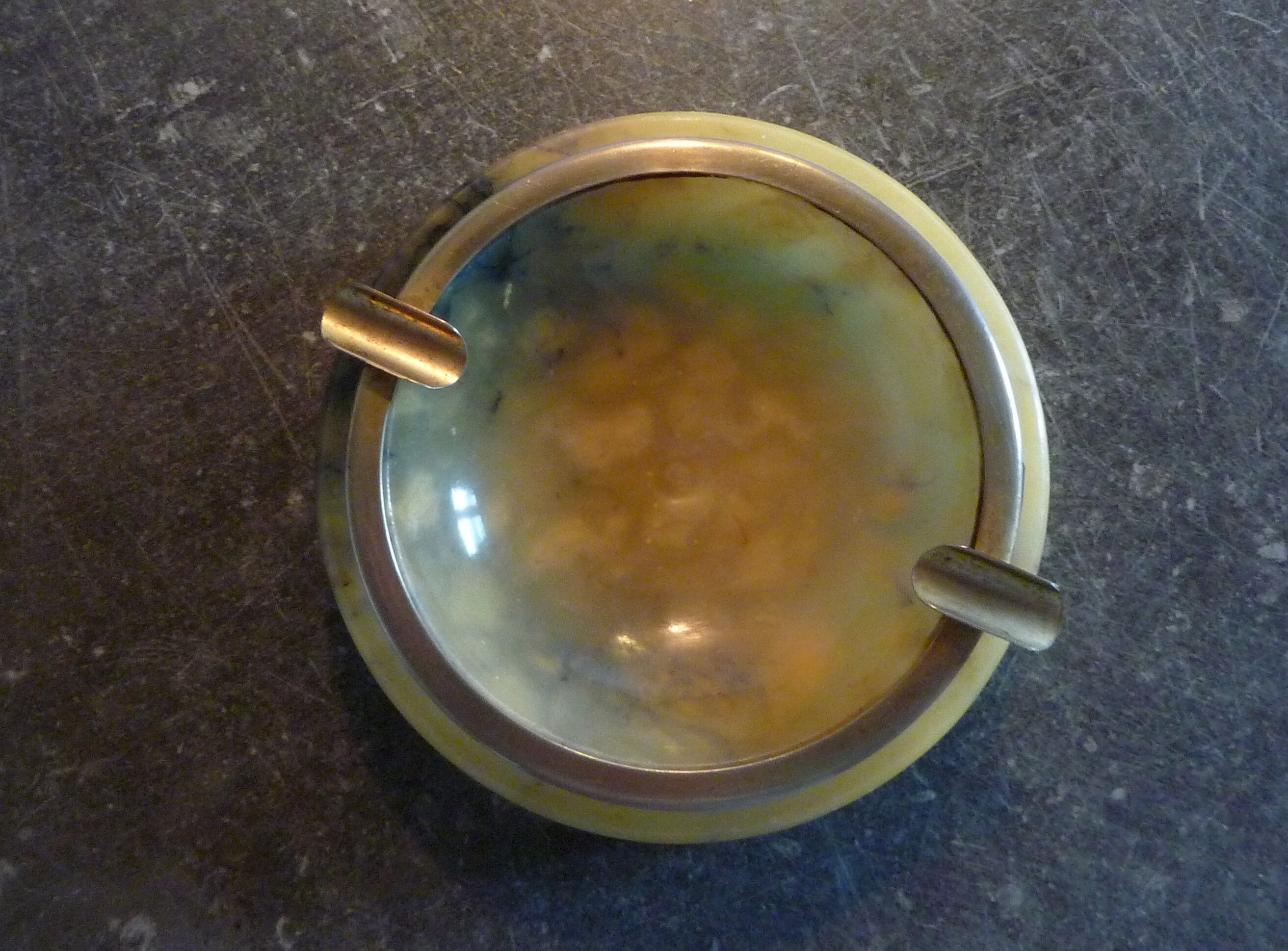 Alabaster and brass ashtray, Genuine Alabaster, vintage Italian circa 1960