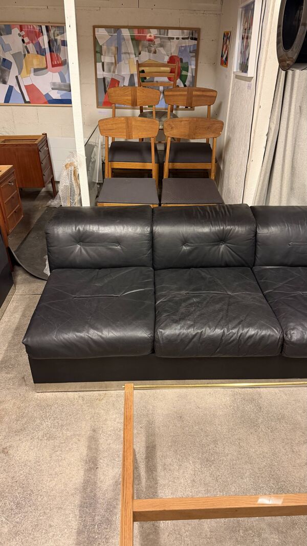 Canapé cuir 3 place + angle style Jacques Charpentier