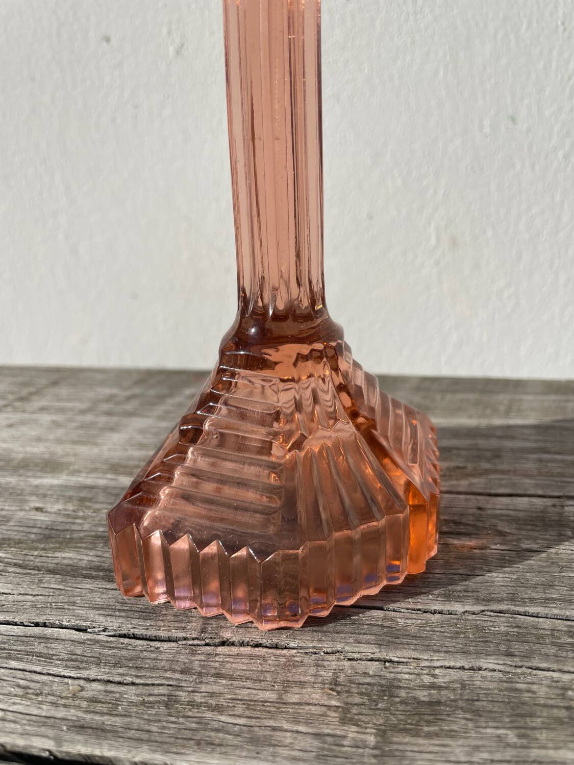 Bougeoir Rosaline verre rose art déco