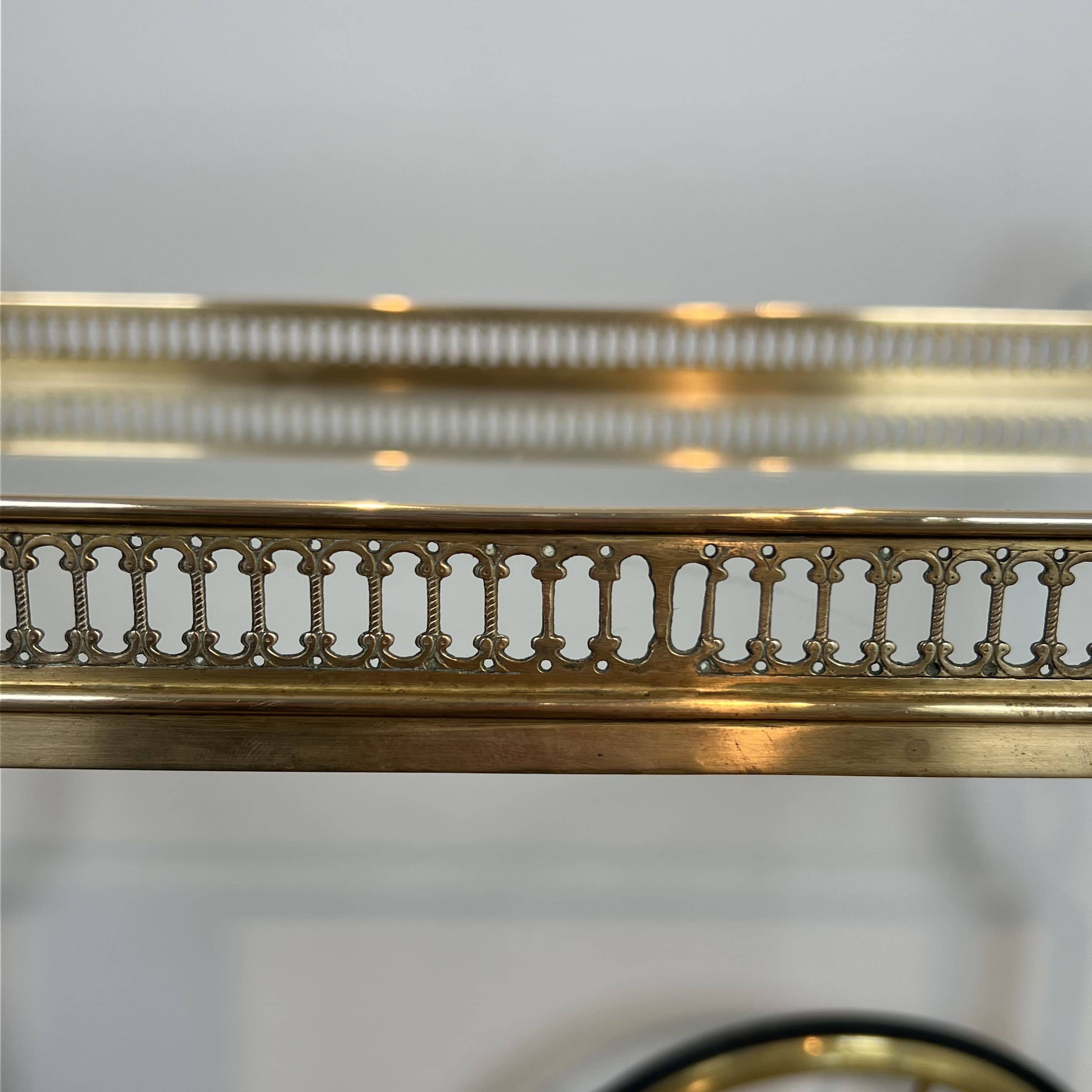 Rolling Table with Large Brass and Glass Wheels, Maison Jansen, Circa 1940